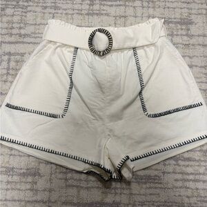 Luxe High Waist Cream Shorts with Black Trim